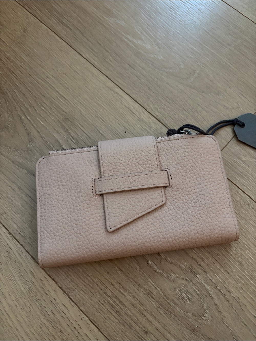 All Saints Blush Pebbled Leather Wallet Clutch